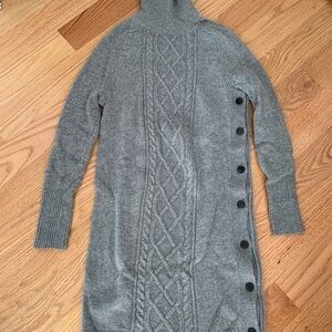 J Crew Gray Cable Knit Turtleneck Sweater Dress With Button Detail